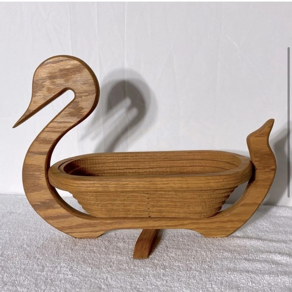 Vintage Handmade Collapsible Wood Duck  Basket Bowl - Picture 2 of 16